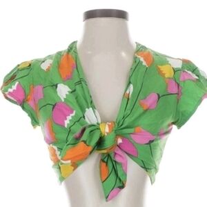 Trashy Diva by Candice Gwinn Alexa Mod Tie Crop Top Tulips 60's Vibe Pin Up Girl